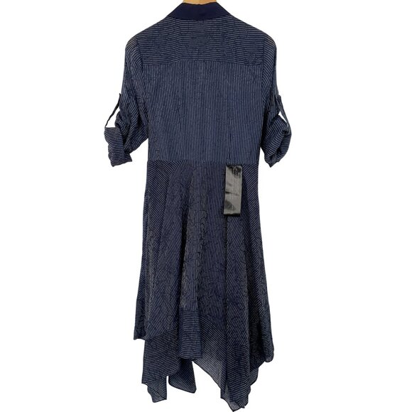 XS NWT BCBGMAXAZRIA Blue Striped Handkerchief Hem Midi Shirt Dress $298 - Picture 10 of 11